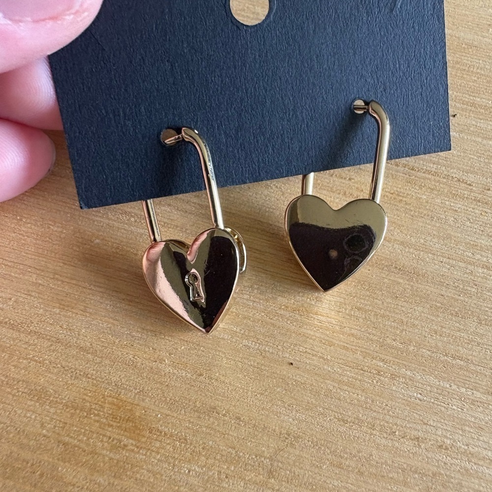 Gold Heart Earrings Modern Minimalist Design